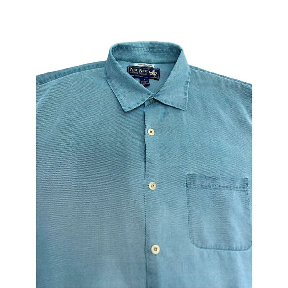 Mens Nat Nast Luxury Originals Silk Short Sleeve Blue Button Up Size Medium - Picture 2 of 11